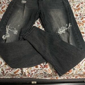 SHEIN Charcoal Distressed Boyfriend Jeans